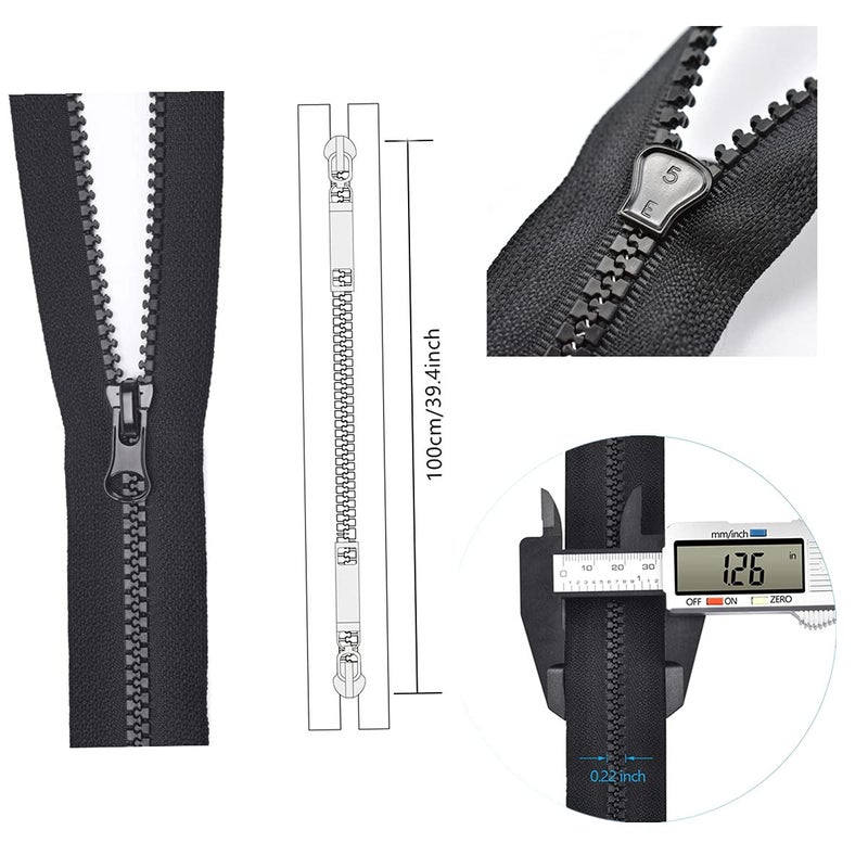 Wonesifee 5PCS #5 39 Inch Two Way Separating Large Plastic Zippers Black Tape with Double Pull Slider Heavy Duty Zippers for Sewing  Jacket  Sleeping Bag Tent 100cm (39"" 5pcs) - Image 4
